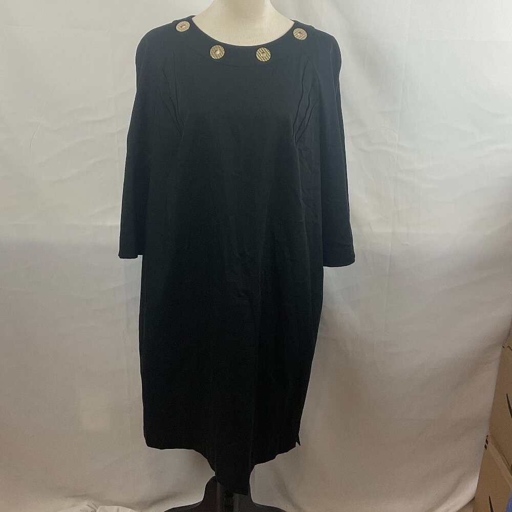 Algo Shift Dress 3/4 Sleeve Black Gold Details Pockets